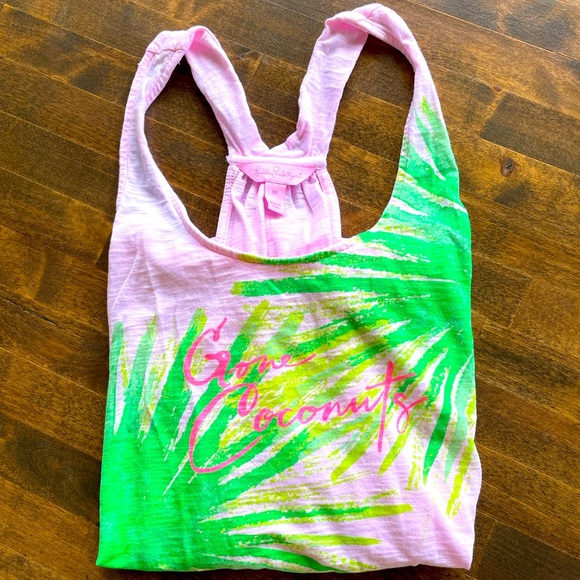 Lilly Pulitzer “Gone Coconuts” Candy Pink Tank, Slub 100% Pima Cotton- Med- EUC - Picture 13 of 17